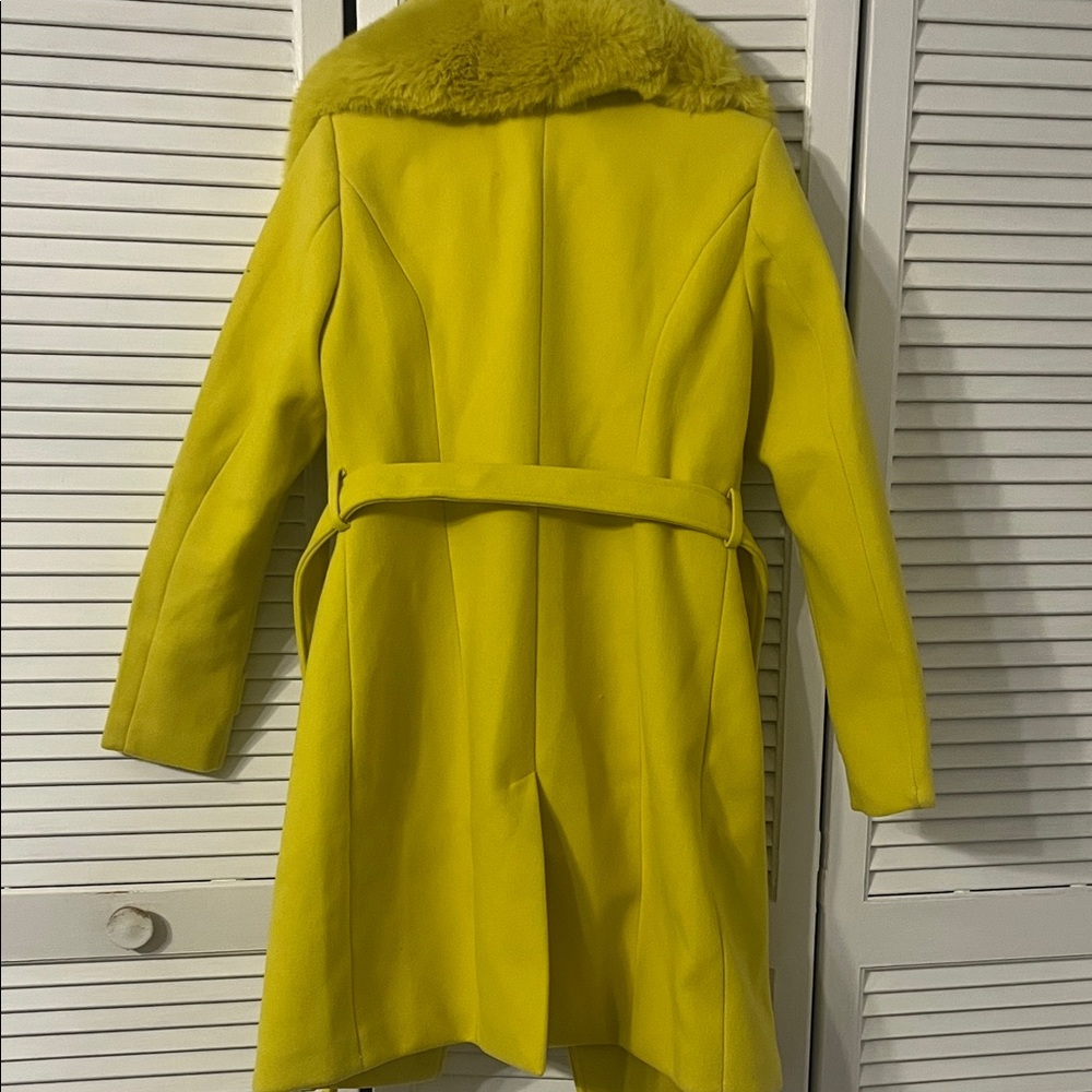 Luxurious Faux Fur Collar Belted Teddy Coat in Vibrant Yellow - Picture 4 of 4